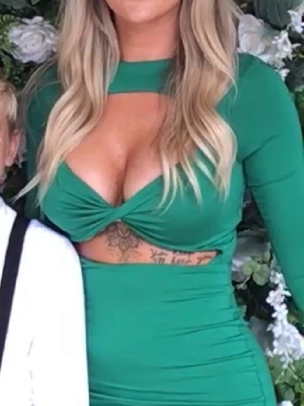 naked wardrobe Green Twist Front Cutout Long Sleeve Dress